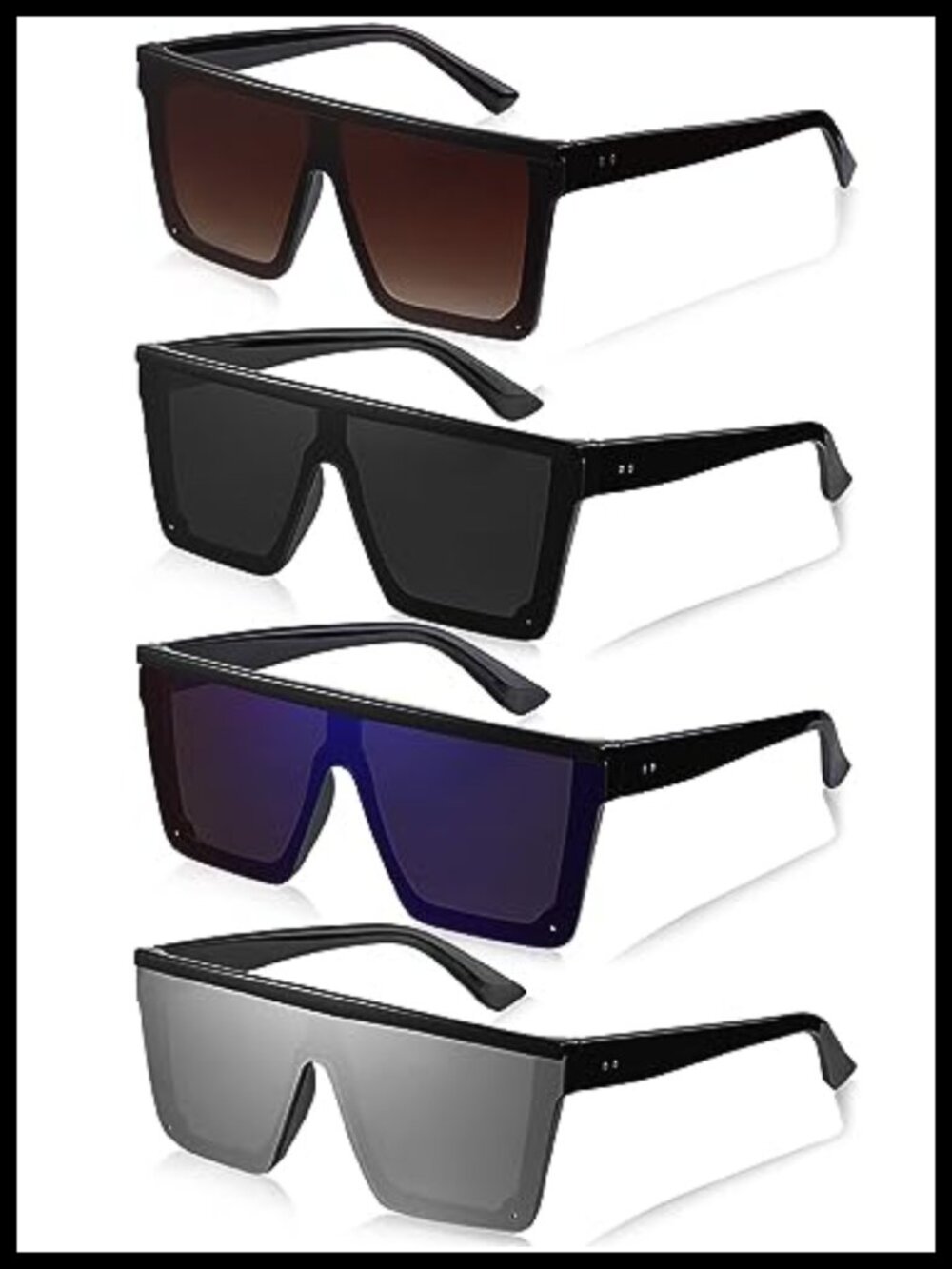 4 Pairs Oversized Flat Top Sunglasses Square Retro UV Protection